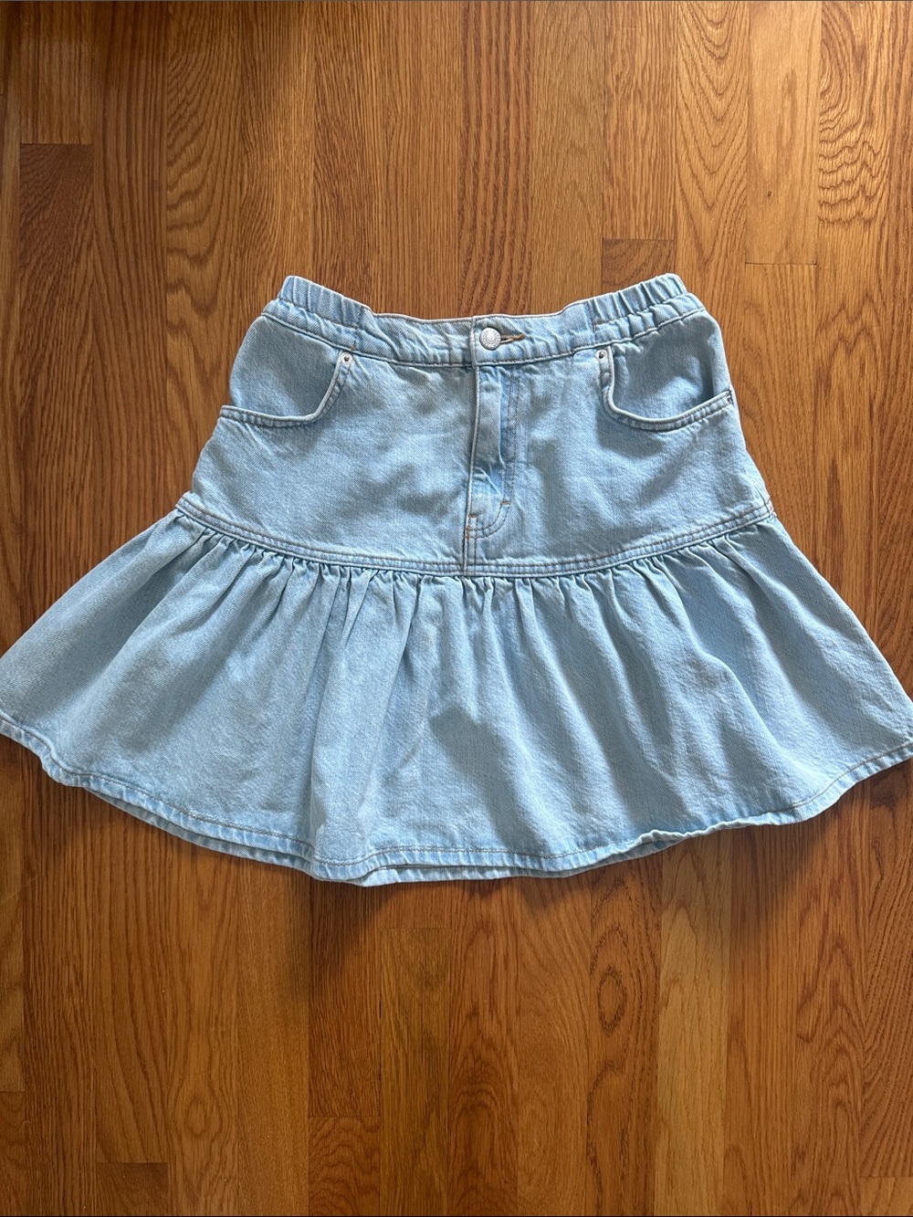 Topshop Light Blue Denim Ruffle Hem Skater Skirt